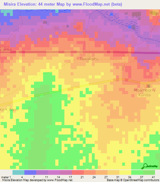 Misira,Gambia Elevation Map