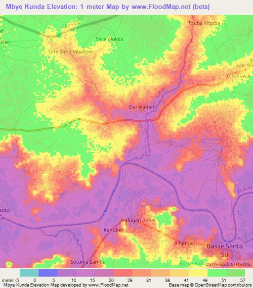 Mbye Kunda,Gambia Elevation Map