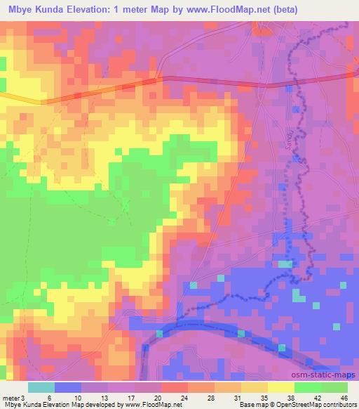 Mbye Kunda,Gambia Elevation Map