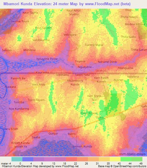 Mbamori Kunda,Gambia Elevation Map