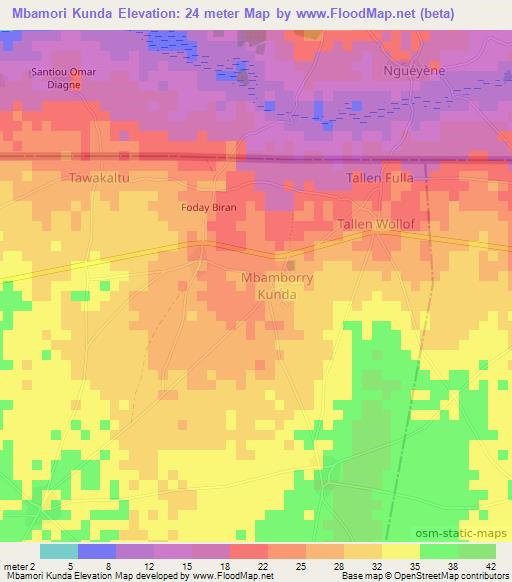 Mbamori Kunda,Gambia Elevation Map