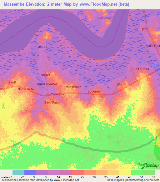 Massembe,Gambia Elevation Map