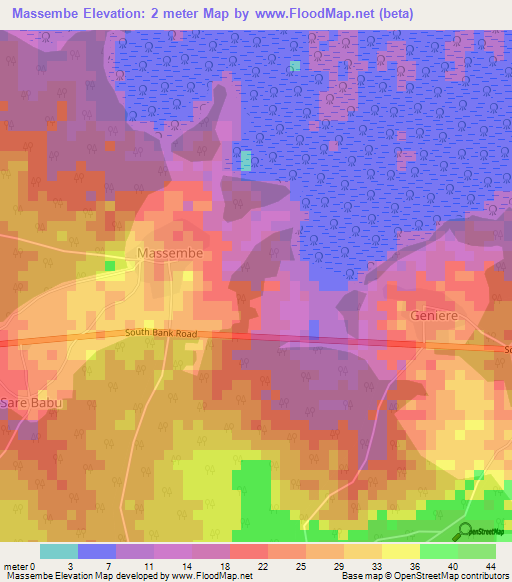 Massembe,Gambia Elevation Map