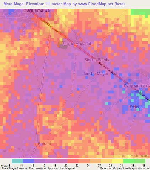 Mara Magai,Gambia Elevation Map