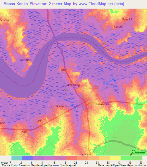 Mansa Konko,Gambia Elevation Map