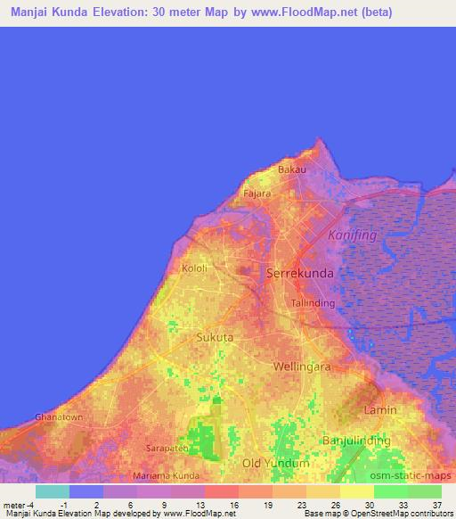 Manjai Kunda,Gambia Elevation Map