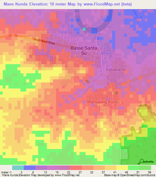 Mane Kunda,Gambia Elevation Map