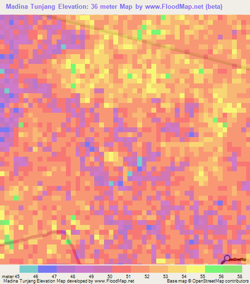 Madina Tunjang,Gambia Elevation Map