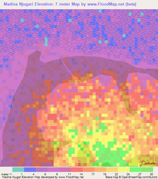 Madina Njugari,Gambia Elevation Map