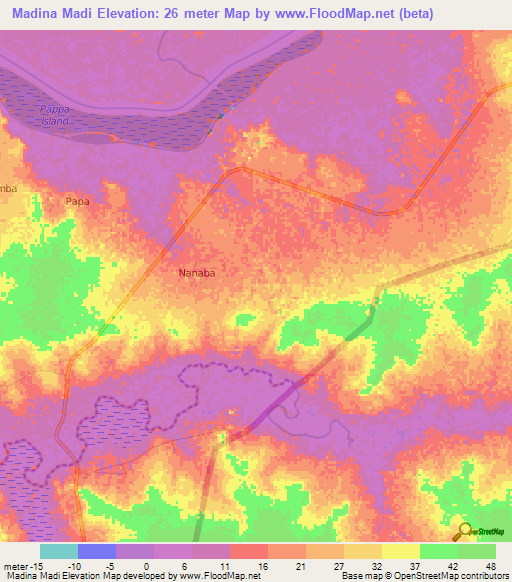 Madina Madi,Gambia Elevation Map