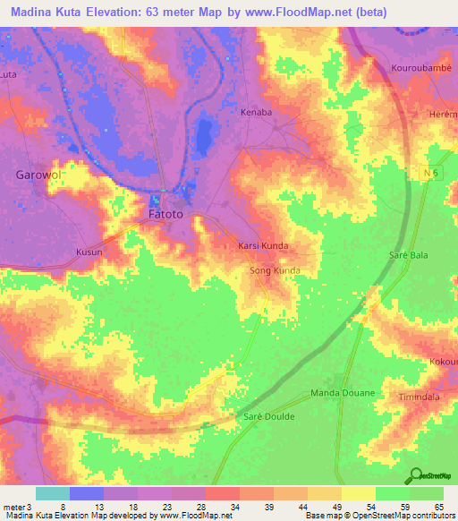 Madina Kuta,Gambia Elevation Map