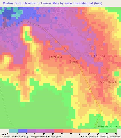 Madina Kuta,Gambia Elevation Map