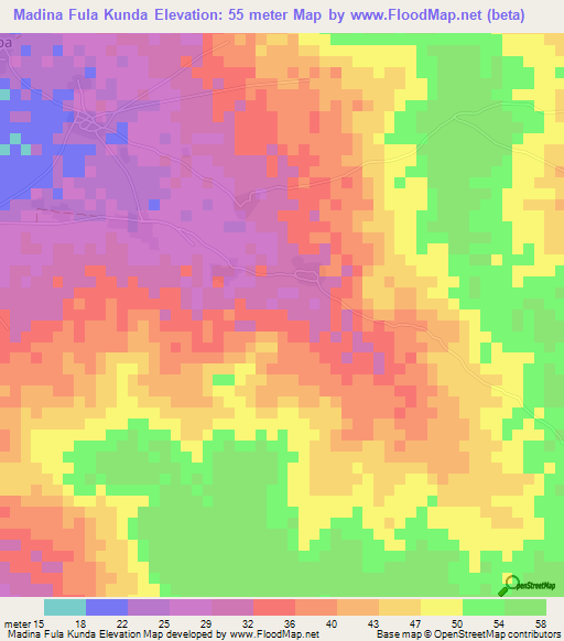 Madina Fula Kunda,Gambia Elevation Map