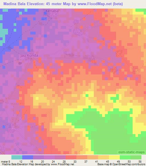 Madina Bala,Gambia Elevation Map