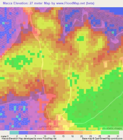 Macca,Gambia Elevation Map