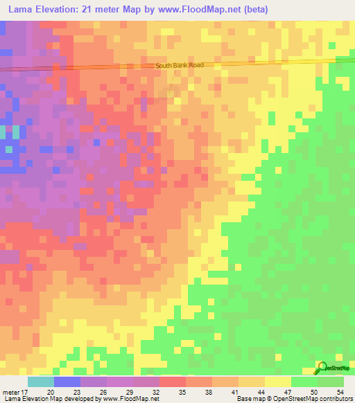 Lama,Gambia Elevation Map