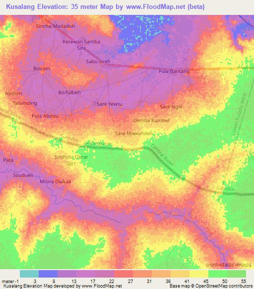 Kusalang,Gambia Elevation Map