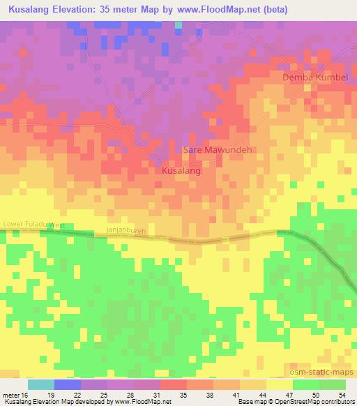 Kusalang,Gambia Elevation Map