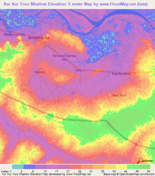 Kur Kur Yoro Mballow,Gambia Elevation Map