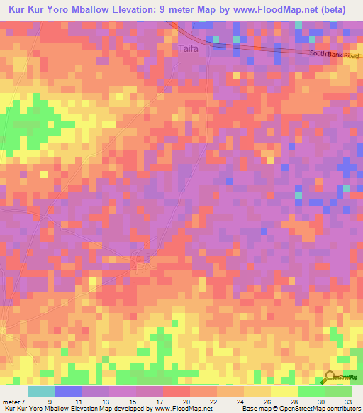 Kur Kur Yoro Mballow,Gambia Elevation Map