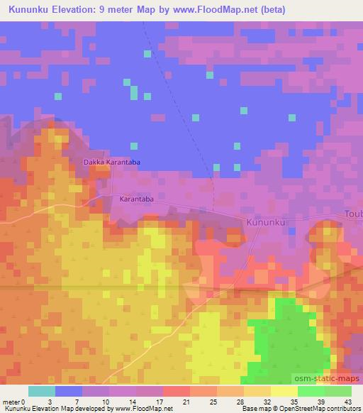 Kununku,Gambia Elevation Map