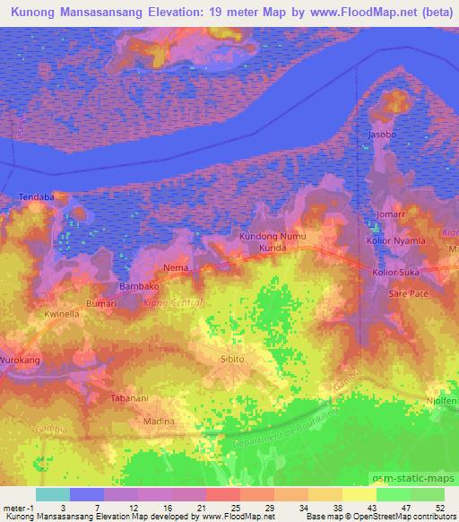 Kunong Mansasansang,Gambia Elevation Map