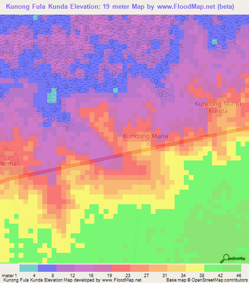 Kunong Fula Kunda,Gambia Elevation Map