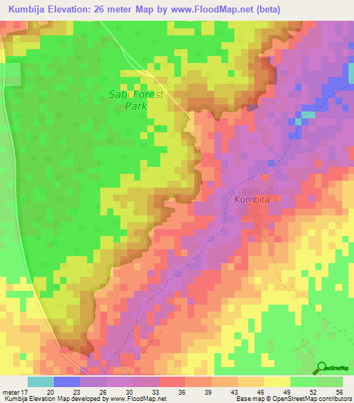 Kumbija,Gambia Elevation Map
