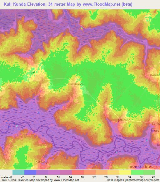 Kuli Kunda,Gambia Elevation Map