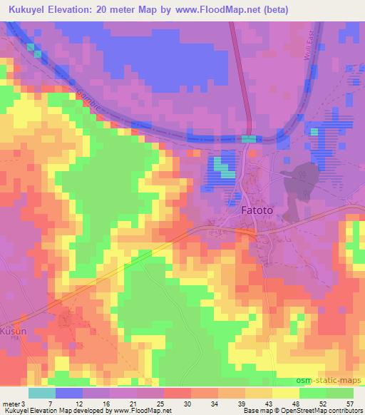 Kukuyel,Gambia Elevation Map