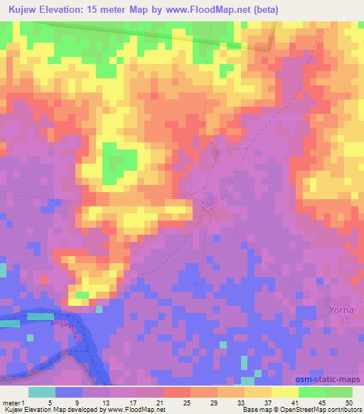 Kujew,Gambia Elevation Map