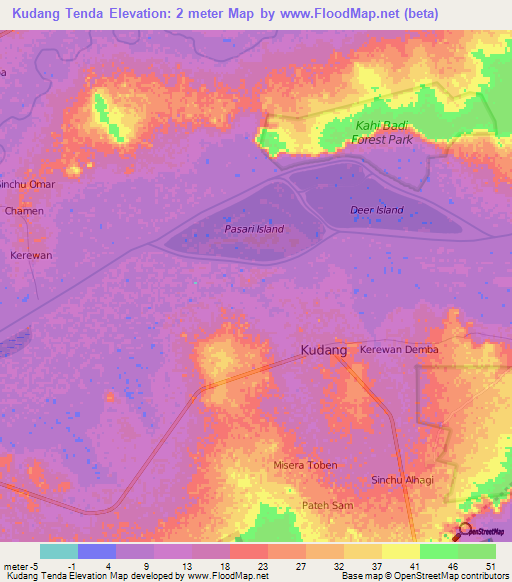 Kudang Tenda,Gambia Elevation Map