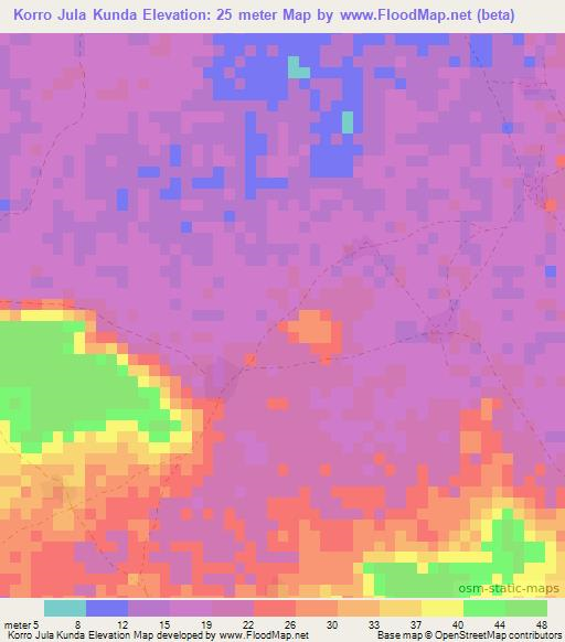 Korro Jula Kunda,Gambia Elevation Map