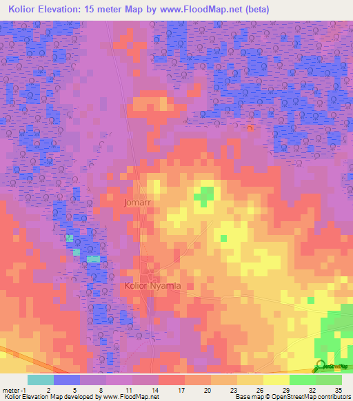 Kolior,Gambia Elevation Map