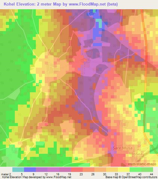 Kohel,Gambia Elevation Map