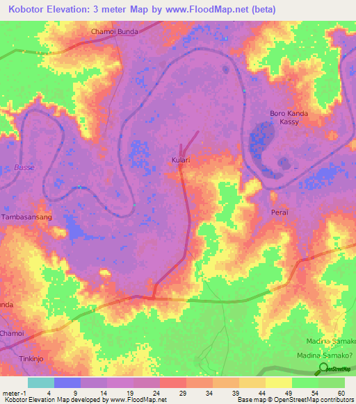 Kobotor,Gambia Elevation Map
