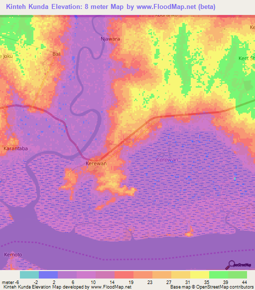 Kinteh Kunda,Gambia Elevation Map