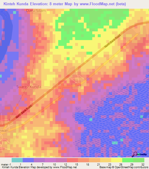 Kinteh Kunda,Gambia Elevation Map