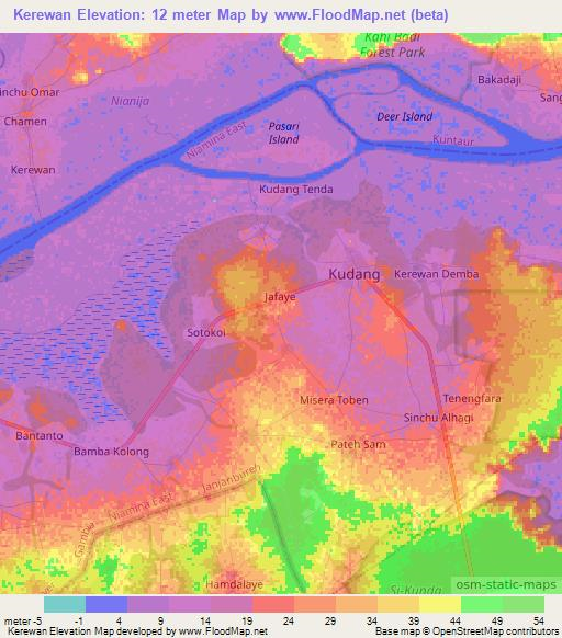 Kerewan,Gambia Elevation Map
