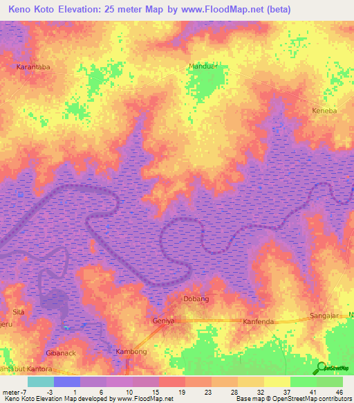 Keno Koto,Gambia Elevation Map