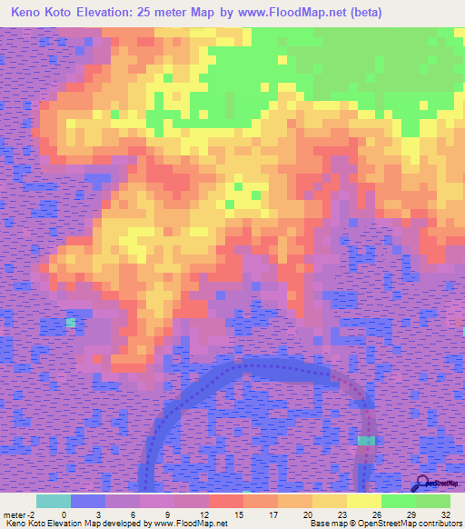 Keno Koto,Gambia Elevation Map