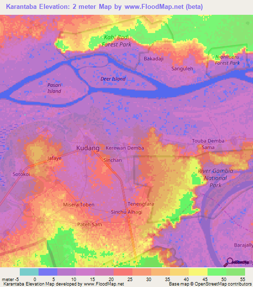 Karantaba,Gambia Elevation Map