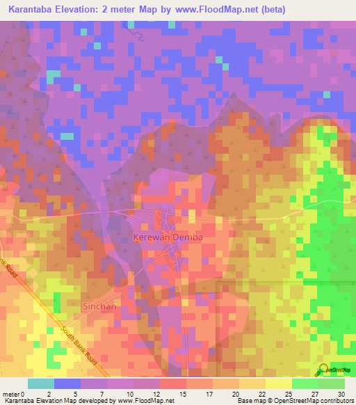 Karantaba,Gambia Elevation Map