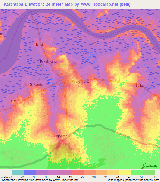 Karantaba,Gambia Elevation Map