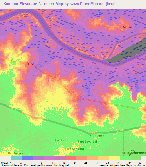 Kanuma,Gambia Elevation Map