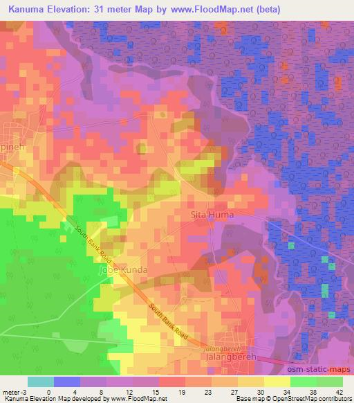 Kanuma,Gambia Elevation Map