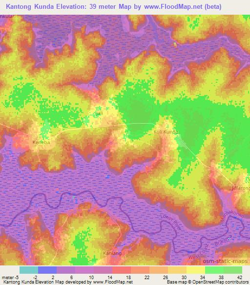 Kantong Kunda,Gambia Elevation Map