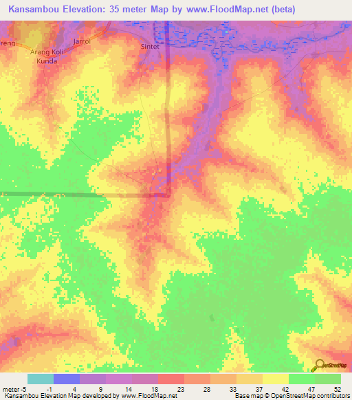 Kansambou,Gambia Elevation Map