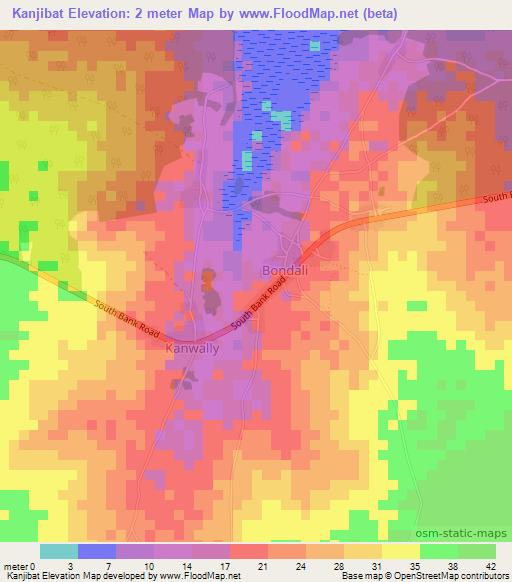 Kanjibat,Gambia Elevation Map