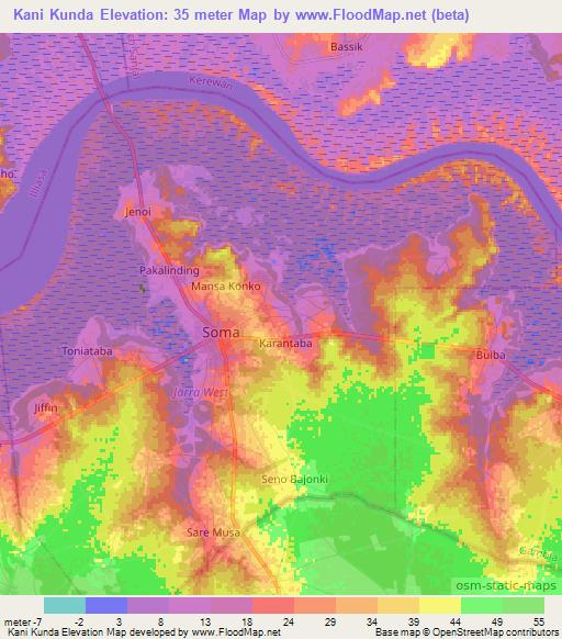 Kani Kunda,Gambia Elevation Map